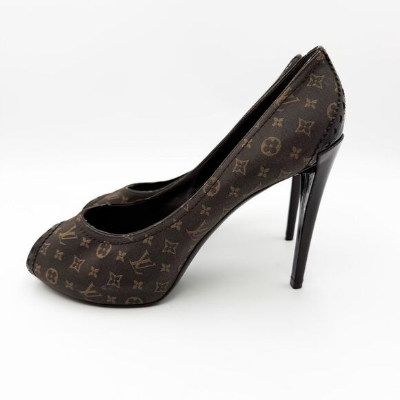 Louis Vuitton LV Monogram Brown Peep Toe Pumps Heels EU 41 US 11 - Picture 5 of 11